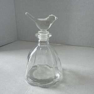 Beautiful Clear Glass Decanter w/ Glass Bird Stopper Scalloped Circular Bottom